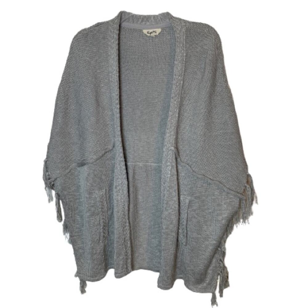 Kye Mi Boutique Grey Fringe Sleeveless Shawl Cardigan Knit